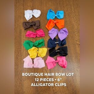 Boutique Jumbo Hair Bow Lot 12pc 6” Grosgrain Alligator Clips Bright Colors